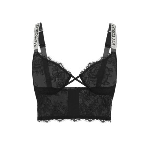 Logo shine strap lace longline demi bra - black S
